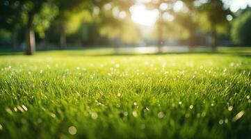 ai gegenereerd een foto van een groen gazon Bij de gras groen gazon