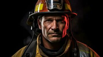 ai gegenereerd een portret van een brandweerman in vol uitrusting foto