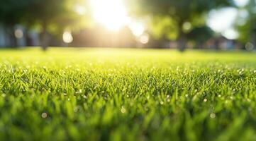 ai gegenereerd een foto van een groen gazon Bij de gras groen gazon