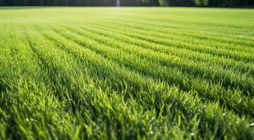 ai gegenereerd een leeg veld- in zonnig weer met gezond gras foto