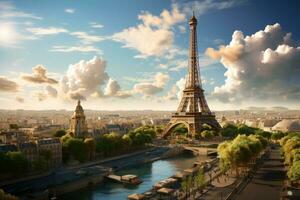 ai gegenereerd eiffel toren in Parijs, Frankrijk. mooi panoramisch visie, eiffel toren stad, ai gegenereerd foto