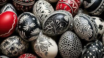 ai gegenereerd de afbeeldingen kijken Leuk vinden veel geschilderd eieren en hebben een zwart en wit ontwerp foto