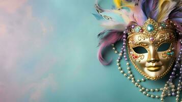 ai gegenereerd mardi gras uitverkoop banier met carnaval masker mardi gras foto