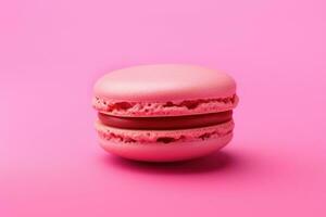 ai gegenereerd roze macaron geïsoleerd Aan een roze achtergrond foto