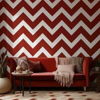 ai gegenereerd een chevron patroon behang met rood en wit ontwerpen, foto