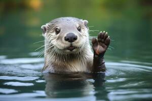 ai gegenereerd Otter in de water. ai gegenereerd foto