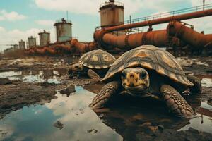 ai gegenereerd schildpadden met olie in hun monden foto