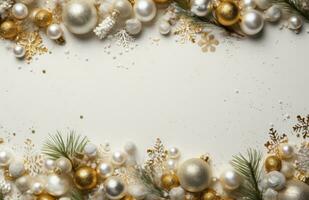 ai gegenereerd Kerstmis grens achtergrond met decoraties foto