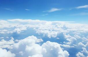 ai gegenereerd antenne visie van wit wolken in de buurt blauw lucht over- horizon bovenstaand de wolken foto