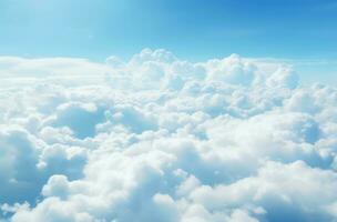 ai gegenereerd antenne visie van wit wolken in de buurt blauw lucht over- horizon bovenstaand de wolken foto