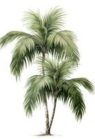 ai gegenereerd drie eenzaam palm bomen zijn geplaatst samen, met linterna en wit achtergrond foto