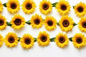 ai gegenereerd groeperingen van zonnebloemen geregeld in rijen foto