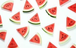 ai gegenereerd plakjes van watermeloen en Groenen zijn gelegd uit in een cirkel, foto