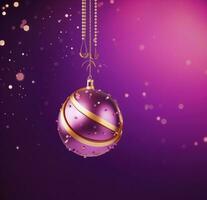 ai gegenereerd een gouden Kerstmis ornament Aan Purper achtergrond, foto