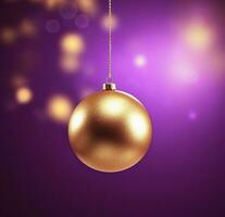 ai gegenereerd een gouden Kerstmis ornament Aan Purper achtergrond, foto