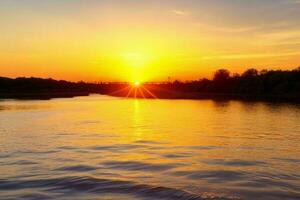 ai gegenereerd gouden uur zonsondergang Aan de meer. pro foto