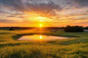 ai gegenereerd gouden uur zonsondergang Aan de rivier. pro foto