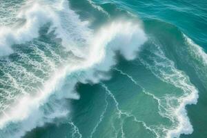 ai gegenereerd top visie schuimend water golven Bij de oceaan. pro foto