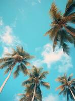 ai gegenereerd palm bomen tegen een blauw lucht foto