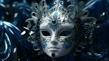 ai gegenereerd kleurrijk feestelijk van mardi gras Venetiaanse carnivale blauw masker kralen partij ontwerp foto