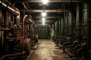 ai gegenereerd industrieel boiler kamer interieur achtergrond foto