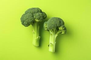 ai gegenereerd twee broccoli stukken geregeld Aan achtergrond. ai gegenereerd foto