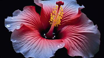 ai gegenereerd een hibiscus bloem met een zwart achtergrond.ai gegenereerd. foto