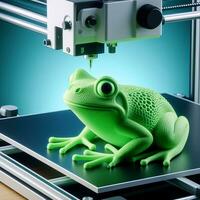 ai gegenereerd schattig groen kikker gemaakt met de 3d printer foto