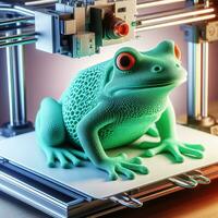 ai gegenereerd schattig groen kikker gemaakt met de 3d printer foto