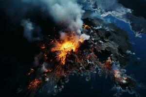 ai gegenereerd vulkaan uitbarstend vulkanisch uitbarsting 3d illustratie uitbarsten uitbarsting foto