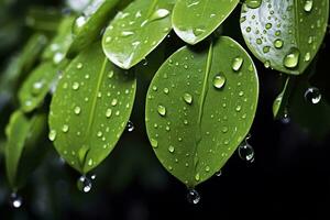 ai gegenereerd groen bladeren met water druppels Aan hen. ai gegenereerd foto