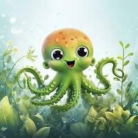 ai gegenereerd waterverf Octopus voor kinderen. ai gegenereerd foto