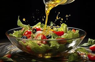 ai gegenereerd Gezondheid voordelen van gezond salade, in de stijl van nauwkeurig detaillering, glad en glimmend. ai gegenereerd foto