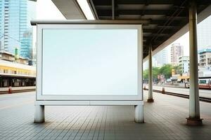 ai gegenereerd blanco aanplakbord mockup metro station vitrines modern architectuur ontwerp foto