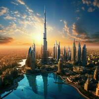ai gegenereerd mooi visie van Dubai ,mooi panoramisch visie van wolkenkrabbers en rivier- ai gegenereerd foto