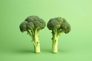 ai gegenereerd twee broccoli stukken geregeld Aan achtergrond. ai gegenereerd foto