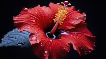 ai gegenereerd een hibiscus bloem met een zwart achtergrond.ai gegenereerd. foto