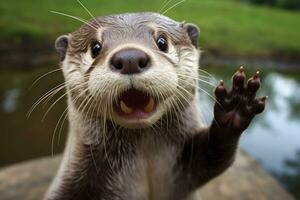 ai gegenereerd Otter in de water. ai gegenereerd foto