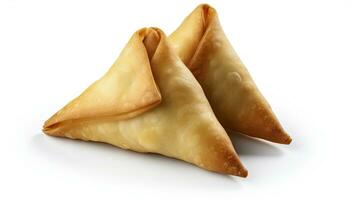 ai gegenereerd smakelijk samosa geïsoleerd Aan wit achtergrond. ai gegenereerd. foto