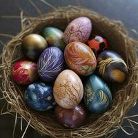 ai gegenereerd Pasen gekleurde eieren, genereren ai foto