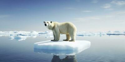 ai gegenereerd polair beer Aan ijs ijsschots. smelten ijsberg en globaal opwarming. ai gegenereerd foto