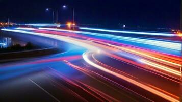 ai gegenereerd weg verkeer en avond verlichting in de stad. genereren ai. foto