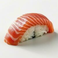 ai gegenereerd een sushi Zalm Aan wit achtergrond. ai gegenereerd foto