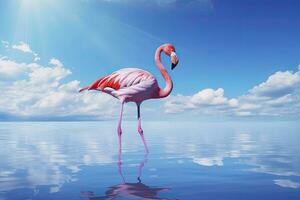 ai gegenereerd roze flamingo in de water. ai gegenereerd foto