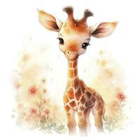 ai gegenereerd waterverf baby giraffe. ai gegenereerd foto