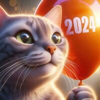 ai gegenereerd schattig katten zijn gelukkig naar Welkom de jaar 2024 foto