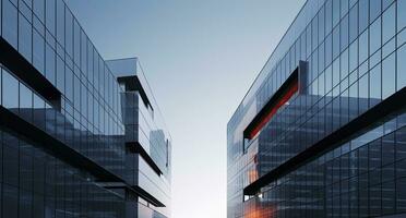 ai gegenereerd twee modern gebouwen met glas ramen. architectuur ontwerp van gebouwen. ai gegenereerd foto