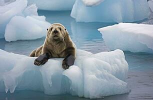 ai gegenereerd zee Otter Aan ijs. ai gegenereerd foto