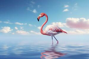 ai gegenereerd roze flamingo in de water. ai gegenereerd foto