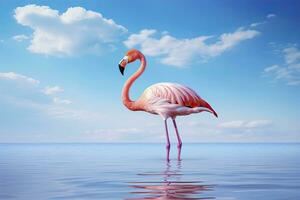 ai gegenereerd roze flamingo in de water. ai gegenereerd foto